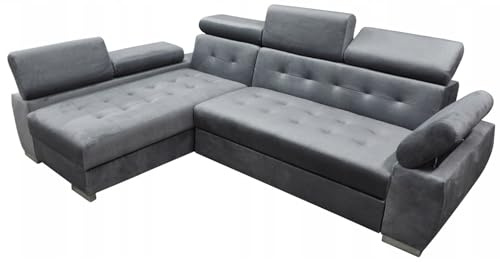 MEBLE-LUX - Ecksofa mit Schlaffunktion und Bettkasten OTTO 2 I Sofa L Form I Eckcouch mit Schlaffunktion I Federkern I Verstellbare Kopfstützen I Sofa Grau, Links