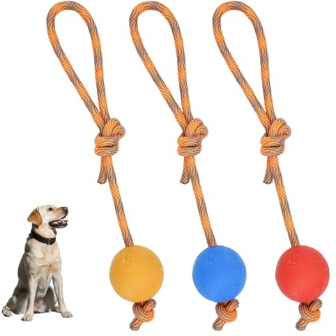 3 PCS Pelota Con Cuerda, Pelota De Juguete Para Perros Con Cuerda, Pelota Perro Indestructible, Suave Y Flexible Para Aumentar El Afecto De Tu Perro Hacia Ti, Apto Para Perros De Todos Los Tamaños
