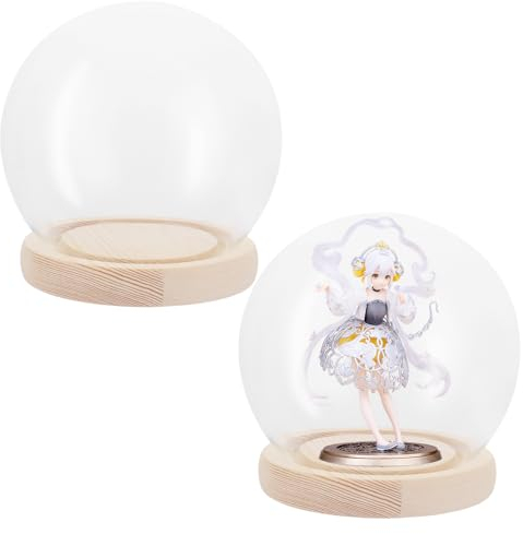 :APACALI 1 campana in vetro con fondo in legno, 11 cm, campana in vetro trasparente sferico, scatola in vetro vetro con base per luci, decorazione, accessorio per la casa
