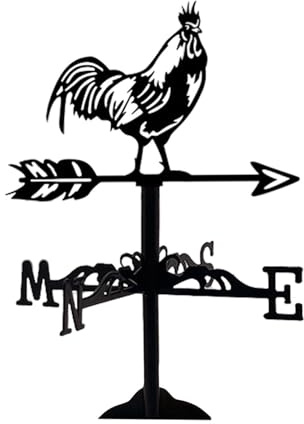 LOVIVER Small Metal Weathervane Weather Vane Desktop Ornament Wind Vane Wind Direction Indicator for Roof Mount Farm Fence Decoration, Chicken