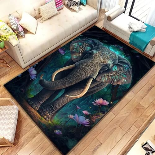 Kinderteppich 3D Wohnzimmerteppich rutschfest Stoßzähne Afrikanischer Elefanten Teppiche Jungen Und Mädchen Spielteppich Kinderzimmer Teppich Waschbar 180 X 280 cm - Leicht Zu Reinigen -2B1R1Z9