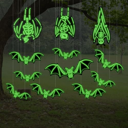 Halloween Deko Outdoor, 12 Stück Gruselige Schwarz Fledermaus Deko, Wandaufkleber Halloween Deko Set Innen, Garten Dekorations, Party Deko Sticker