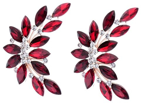 DEARMAMY 2stücke Damen Brosche Aus Kristall Mit Rotem Strass Elegante Blattform Für Hochzeiten Brautjungfern Und Besondere Anlässe Einzigartiger Schmuck Für Festliche Anlässe