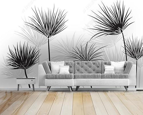 ManFototapete Papier Peint Intissé Feuilles De Palmiers Tropicaux De Style Noir Et Blanc Décoration Murale Poster Tableaux Muraux Salon Chambre Art Mural 150(W) X105(H) Cm