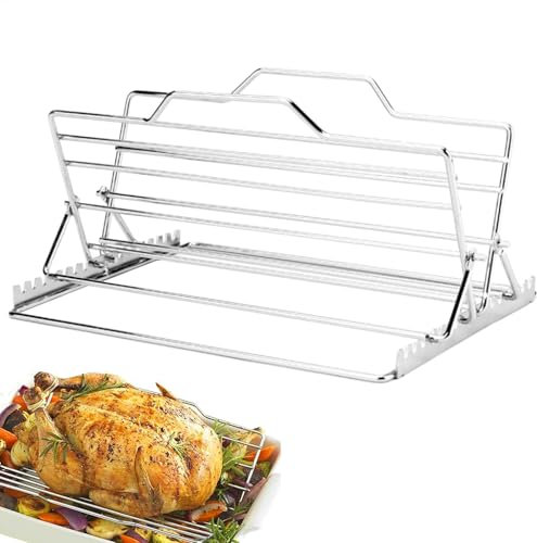 Truthahnbräter - Verstellbarer V-förmiger Rippenbräter - Edelstahl-Ständer Halter Küchenzubehör zum Braten von Truthahn, Geflügel