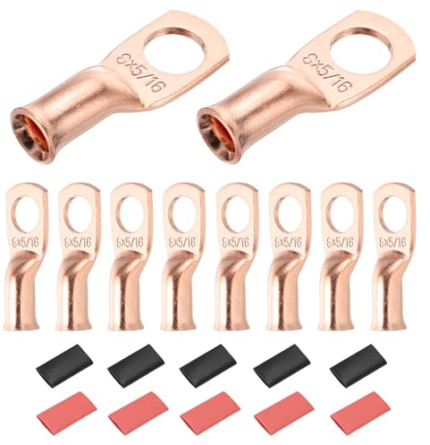 DMiotech 20 Pcs 8 AWG - 5/16 Copper Cable Lugs, Battery Cable Ends, Heavy Duty Copper Wire Lugs with 20pcs Heat Shrink Tubing for Electrical Projects, Copper