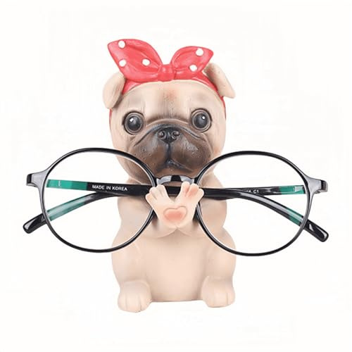 AMJDGEU Brillenrahmen Netter Tier Brillenhalter für Home Office Schreibtisch Dekoration Geschenk (Mops)