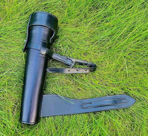 Flasque en cuir noir avec coque en cuir et acier inoxydable - Baton renard chasse équitation (noir)