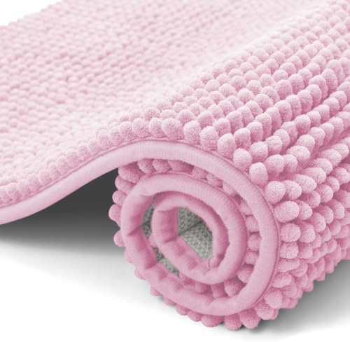 Homaxy Chenille Badezimmerteppich Badteppich Badematte rutschfest 40x60cm | Rosa, saugfähiger Badvorleger, maschinenwaschbar Duschvorleger, langlebig Badematten & Badteppiche, weich & komfortabel