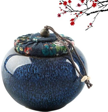 DUJUST Japanischer Teedose, Keramik-Teebehältnis mit Ofenveränderten Glasur und Dichtungsdeckel, Einzigartiges Teegeschenk für Erwachsene/Teeliebhaber/Frauen/Männer, Blau