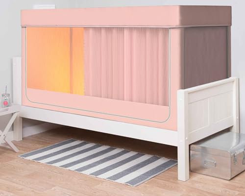 Tragbares Etagenbett-Zelt, Doppelgröße, atmungsaktiv, Schlaftraumzelt für den Innenbereich, mit 3 Türen, Sichtschutz, lichtreduzierendes Design für bequeme Erholung und Privatsphäre, Rosa