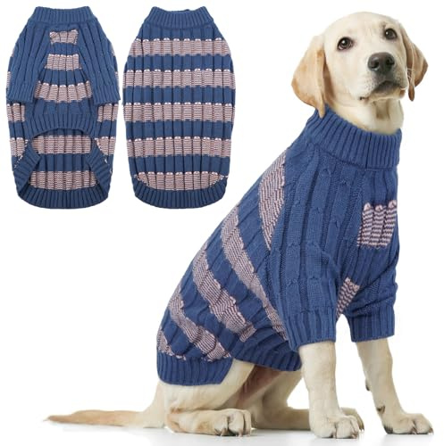 Hjumarayan Hundepullover Grosse Hunde - Pullover Hund mit Geschirrloch, Warm Hunde Strickpullover Winter mit Beinen, Pit-Streifen Hundepulli für Pitbull, Amstaff Rüde, Schlanker Labrador, Blau XXL