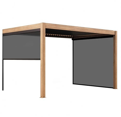 Oviala Pergola bioclimatique adossée 3x4m et 2 Stores Bois Gris