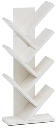 Libreria a Torre, libreria a Forma di Albero, libreria in Legno massello a 7 Ripiani, scaffale portaoggetti da Terra per Ufficio, Soggiorno, Camera da Letto – Moderna espositore Bianco (44x2