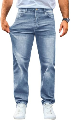 Runcati Jeans da uomo, vestibilità normale, jeans per il tempo libero, elasticizzati, in denim, Azzurro, XL