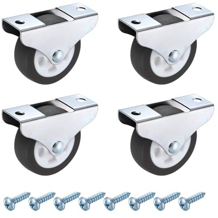 PATIKIL 2 Inch Fixed Caster Wheels, TPR No Bearing Small Non-Swivel Casters Wheels with Metal Top Plate for Furniture Drawers Storage Bins DIY Project - 4pcs (Brown)