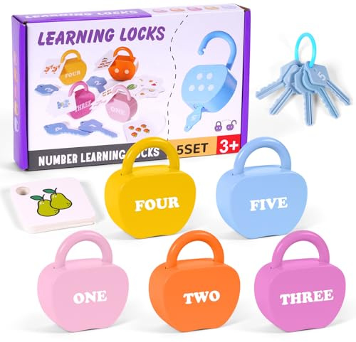 AOOSA 5 Set Schloss und Schlüsselspiel, Montessori Baby Keys Spielzeugset