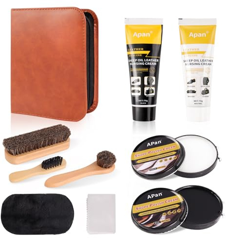 Kit Pulizia Scarpe, Kit lustrascarpe Lucido da Scarpe Nero e Neutro Con Spazzola Scarpe Panno lucidante e Altro Scarpe per la Cura Della Pelle Adatto per Articoli in Pelle