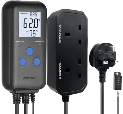 DIGITEN Humidity Controller with Temperature Display, Dual-relay Outlet Humidifier Dehumidifier for Mushroom,Reptile, Greenhouse, Snake, Incubation