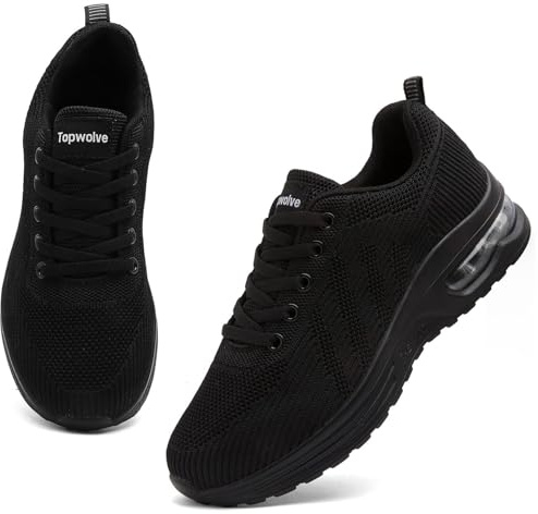 Topwolve Zapatillas para Correr Mujer Calzados Deportivo Zapatos de Running Exteriores Zapatillas de Caminar Transpirable Ligero,Todo Negro,42 EU