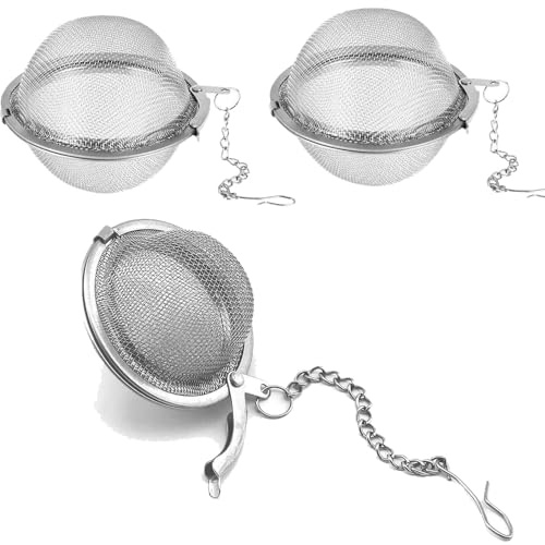 Ftqsyw 3 Stainless Steel Pieces Mesh Tea Ball Infuser，Tea Strainer Infuser Stainless Steel Mesh Tea Ball with Extended Chain Hook for Brew Loose Leaf and Spices & Seasonings