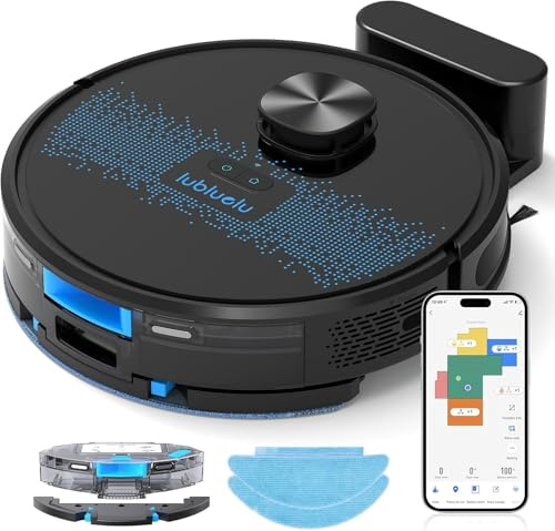 Lubluelu Saugroboter mit Wischfunktion 3-1, 4500Pa Staubsauger Roboter mit Lasernavigation, 54 dB Roboterstaubsauger mit Anti-Siphon-Technologie, 150 Min Laufzeit, APP Steuerung, 24 No-Go Zonen
