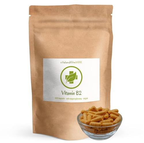 vitalundfitmit100 Vitamin B2 (Riboflavin) 200 Kapseln hochdosiert, bioaktiv, vegan