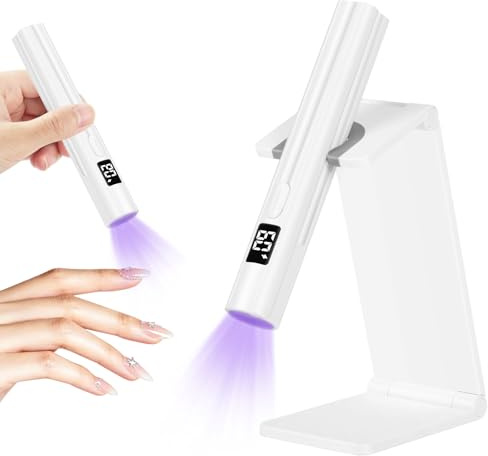 BUTBU Lampara UV Led Uñas Mini, 3W Lampara Uñas Semipermanentes con Soporte, Secador de Uñ-as Portátil con 2 Temporizador 20/60S, para Manicura, Resina de Extensión de Gel DIY Arte de Uñ-as, Blanco