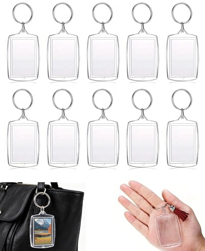WUNZILO 10 pièces Porte-Clés Photo, porte clé personnalisé,Porte Clef Photo Vierge en Acrylique, Porte Clés Cadres Photo Transparents avec Anneau Brisé, pour Famille, Des couples, DIY Souvenir