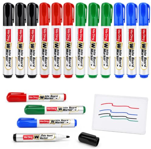 Hopton 12 Stück Whiteboard Marker, 4 Farben Flipchart Stifte | Whiteboard Stifte Abwischbar, Non Permanent Dry Erase Marker mit 2 mm Rundspitze für Whiteboard Flipchart Schule Büro Zuhause