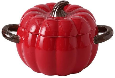 Cazuelas de cerámica, Mini fuente for hornear, lindo tazón de calabaza, for parrilla, estufa, guisar, inducción(Red)