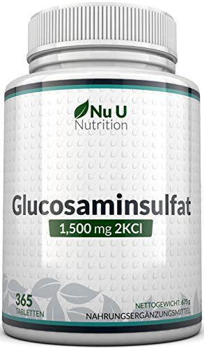 Glucosamin Glucosaminsulfat 1500mg 2KCI Hochdosiert - 365 Tabletten - 12 monate vorrat - Versorgung für ein Jahr - Hochwertig - Von Nu U Nutrition