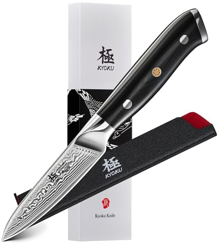 KYOKU Paring Knife - 3.5 - Shogun Series - Japanese Style VG10 Steel Core Damascus Blade - with Sheath & Case