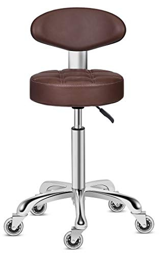 Kaleurrier Swivel Stool Adjustable Height: Heavy Duty Hydraulic Rolling Chair Metal Stool for Kitchen Salon Bar Office Massage (with Back Rest) (Coffee)