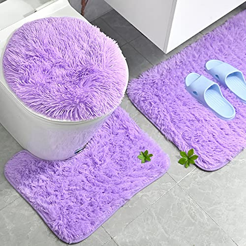 ZESLIV El Juego de baño de 3 Piezas, alfombras de baño de Pelo Alto, Alfombra de baño Lavable a máquina, Alfombra de baño con microfibras Suaves absorbentes de Agua para baño, Ducha y baño