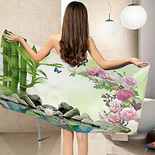 LGCK Beach Towel 3D Flowers Butterfly Bamboo Pool Towel 100x200cm Men Women Towels Bath Sheets Travel Large Extra Large Soft Sand Prevention Microfiber Beach Bath Towels Kids Adults Daily Use