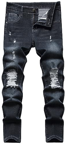SEAUR - Jeans da ragazzo in denim per bambini, skinny, elasticizzati, casual, vestibilità slim, pantaloni per età 6-14 anni, Nero 1, 16