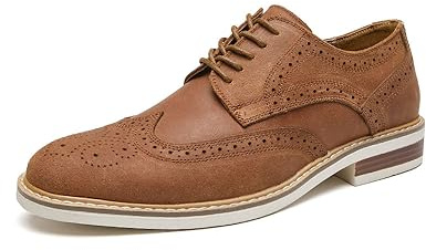Zapatos de piel brogue de ante estilo británico para hombre, calzado formal de piel auténtica Oxford, Marrón, 39.5 EU