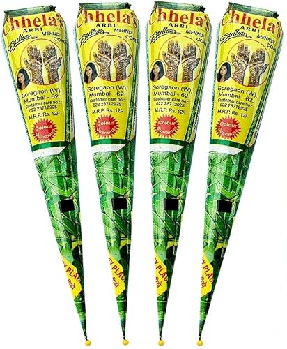 * Jusqu'à 4 x 35 g +/- Henné Chhela Cône Mehendi 100 % naturel rouge-brun sans produits chimiques, pas de PPD