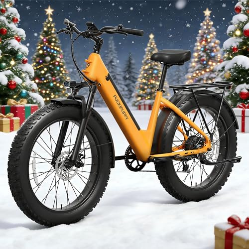 PUCKIPUPPY Electric Bike for Adults 960W Peak, 48V 15AH Removable Battery Electric Bicycle, 28MPH Commuter E-Bike, 7 Speed, Up to 60 Miles,All Terrain 26 Fat Tire Front Suspension, Samoyed