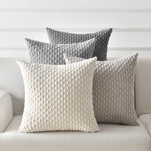 ANBURG Juego de 4 fundas de cojín bohemias, 45 x 45 cm, pana gris, gradiente de color granular, decorativas para salón y dormitorio, funda de sofá cuadrada, suave
