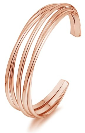 ENSKEFEN Schlichte Armreife in Roségold für Damen, mehrlagiger Armreif mit gekreuzten Drähten, verstellbar, offen, stapelbar, für Handgelenke