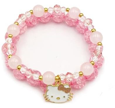 2 pièces bracelet perlé Avec pendentif chaton，anime bracelet，bracelet enfant，bracelet amitié，Kawaii Fille Bracelets,Bijou Élastique pour Enfants et Femmes，Super cadeau d'anniversaire pour les filles