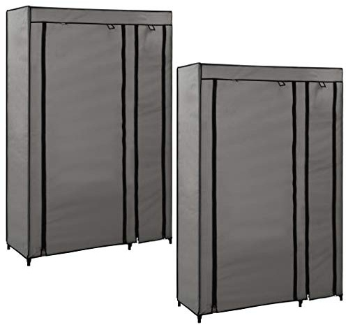 Tidyard Garde-Robes Pliables 2 pcs Gris 110x45x175 cm Tissu, Armoire Penderie avec Compartiment, Armoire de Rangement pour Chambre, Salon, Bureau, Maison