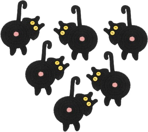 PATIKIL 6 sottobicchieri a forma di gatto, 15 cm, simpatici sottobicchieri all'uncinetto, divertenti per scrivania per adulti, decorazione per la casa, bevande, regali, caffè, nero