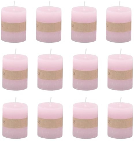 Rustikale Mini Kerzen ca. 4 x 5 cm Stumpenkerze im Antik Look für die perfekte Atmosphäre Zuhause (12 x Rosa)