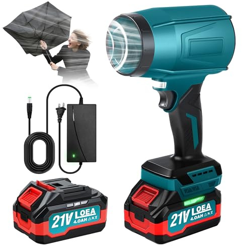 FineBud Leaf Blower,21V Electric Cordless Leaf Blower with 4.0Ah Batteries and Fast Charger,Battery Lightweight Leaf Blowers with 2 Speed Modes,Handheld Blowers for Lawn Care,Patio,Dust,Blowing Leaves