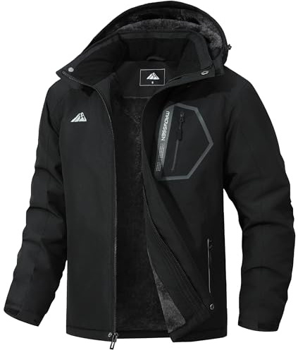 MAOYSSEN Men's Ski Jacket - Waterproof Windproof Fleece Lined, Hooded Design for Winter Multi-Pocket Winter Rain Jacket, Ideal for Skiing & Cold-Weather Outdoor Activities