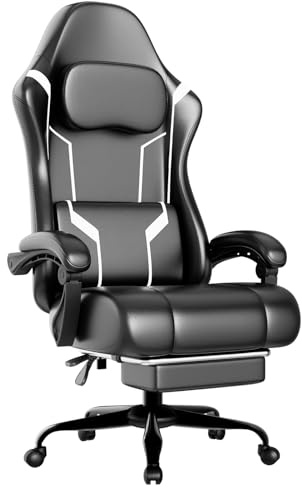 HOTOSYCH Silla de Oficina ergonómica para Oficina en casa con reposacabezas Ajustable, Silla de Ordenador con Respaldo Alto con Ruedas y Patas de Acero, Silla (Cuero sintético, Blanco, Tamaño Grande)