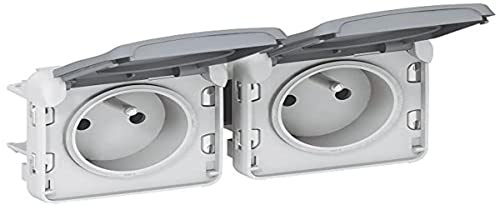 Legrand 069562 Double Prise de Courant Étanche 2P+T Précâblées à L'horizontale Plexo Composable IP55, 16A, 250V, Gris